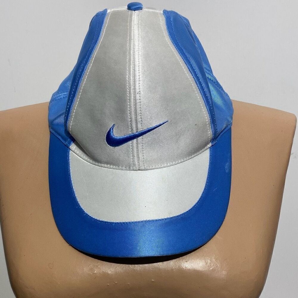 Nike Vintage Blue Silver Embroidered Swoosh Wink-Eye Patent Baseball Cap Hat